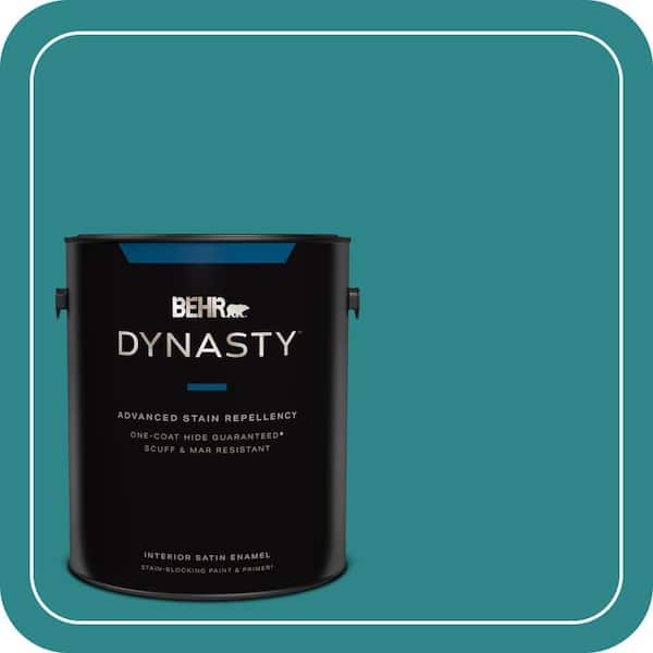 BEHR DYNASTY 1 gal. #M460-6 Thai Teal One-Coat Hide Satin Enamel Interior Stain-Blocking Paint & Primer