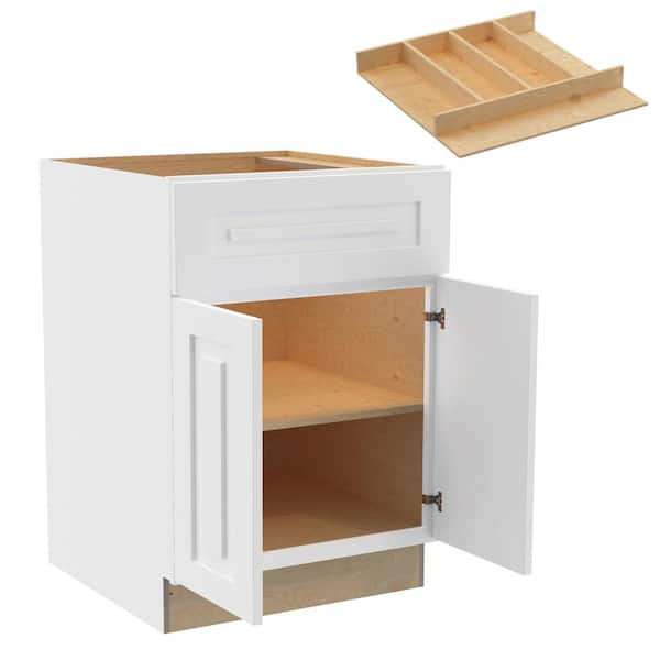 Home Decorators Collection Grayson 24 in. W x 24 in. D x 34.5 in. H Assembled Plywood Base Kitchen Cabinet in Pacific White with Utility Soft Close
