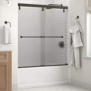 Mod 60 in. x 59-1/4 in. Soft-Close Frameless Sliding Bathtub Door in Bronze with 1/4 in. Tempered Rain Glass