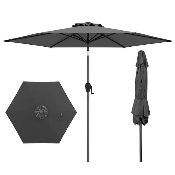 7.5 ft. Steel Market Patio Umbrella with Push Button Tilt in Gray