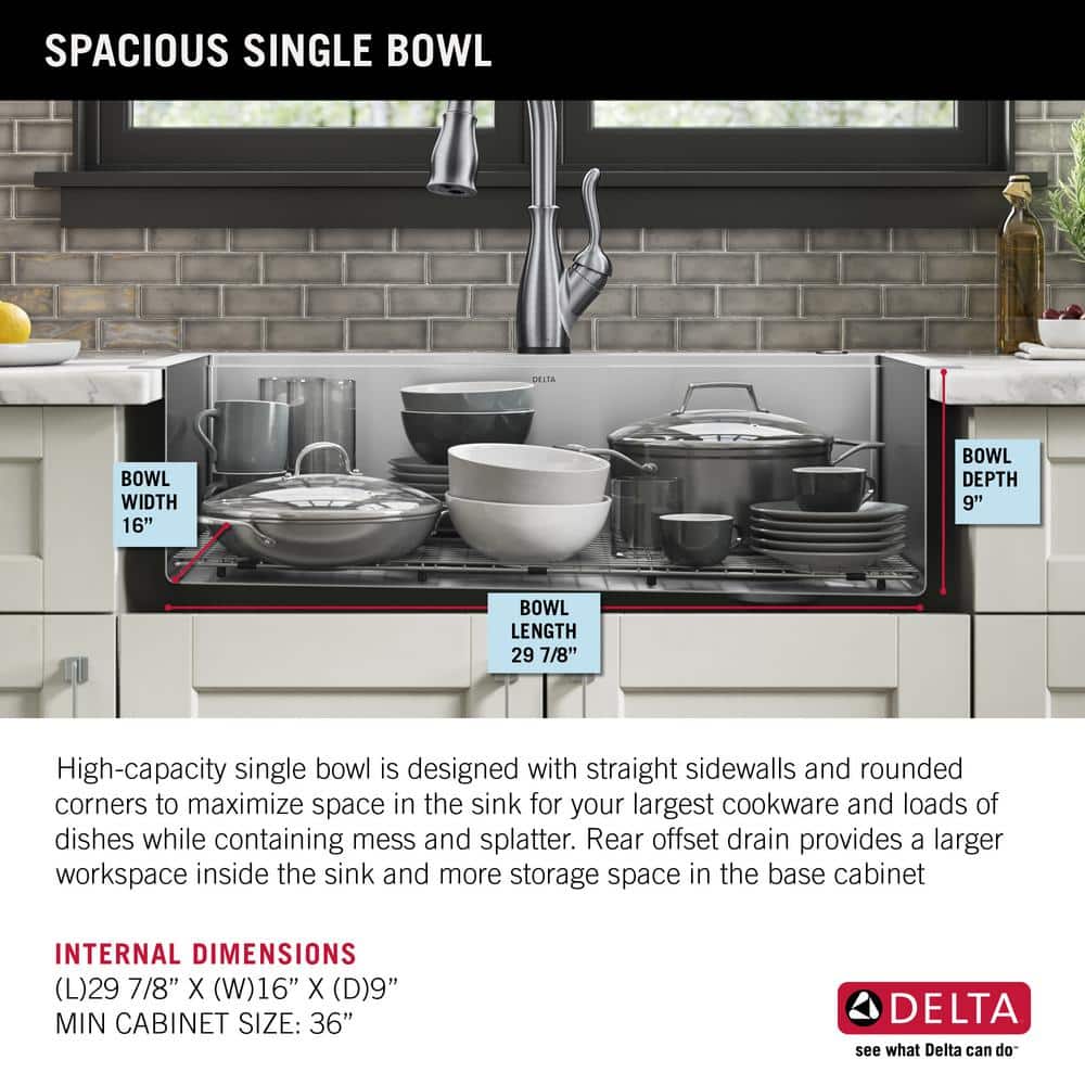 Delta Lorelai 33" Stainless Steel Workstation Kitchen Sink with Accessories