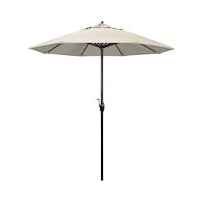 7.5 ft. Bronze Aluminum Market Auto-Tilt Crank Lift Patio Umbrella in Beige Sunbrella