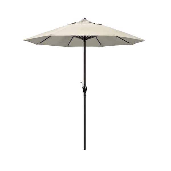 California Umbrella 7.5 ft. Bronze Aluminum Market Auto-Tilt Crank Lift Patio Umbrella in Beige Olefin