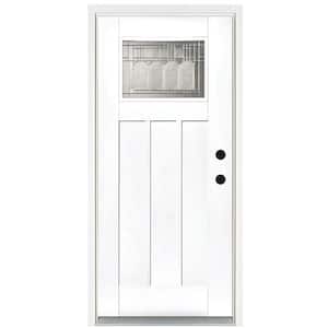 36 in. x 80 in. Smooth White Left-Hand Inswing Vintage Classic Craftsman Finished Fiberglass Prehung Front Door