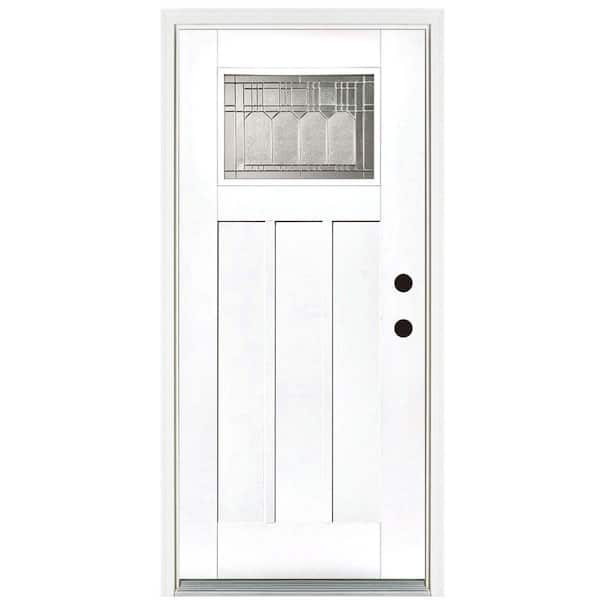 MP Doors 36 in. x 80 in. Smooth White Left-Hand Inswing Vintage Classic Craftsman Finished Fiberglass Prehung Front Door