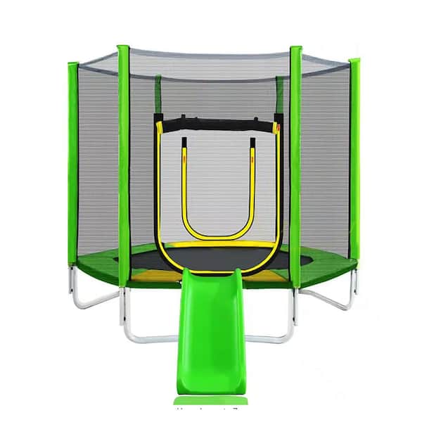 SOTEN RUGGED TABLET LLC 7 ft. Trampoline for Kids with Safety Enclosure Net, Slide and Ladder, Round Outdoor Recreational Trampoline, Green