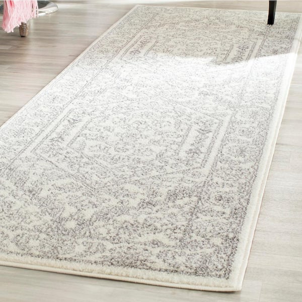 Adirondack Ivory/Silver 3 ft. x 14 ft. Border Medallion Runner Rug