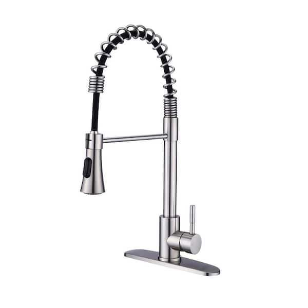 Nestfair Single Handle Pull Down Sprayer Kitchen Faucet in Brushed Nickel