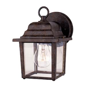 Exterior 6 in. W x 9 in. H 1-Light Rustic Bronze Hardwired Outdoor Wall Lantern Sconce with Clear Glass Shade