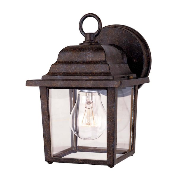 Savoy House Exterior 6 in. W x 9 in. H 1-Light Rustic Bronze Hardwired Outdoor Wall Lantern Sconce with Clear Glass Shade