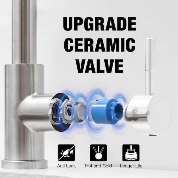 14.5 in. H Pull Down Sprayer Kitchen Faucet with 360° Spout Swivel in Brushed Nickel Stainless Steel