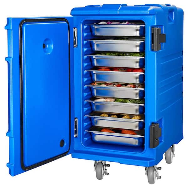 127 Qt. Insulated Food Pan Carrier, Double Buckles Hot Box with Handles & Wheels, Front Loading Food Warmer