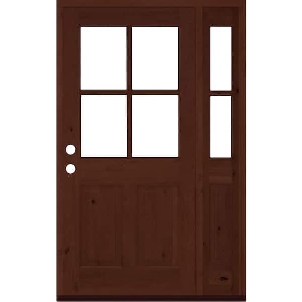 Krosswood Doors 50 in. x 80 in. Alder Right-Hand/Inswing 4-Lite Clear Glass Red Mahogany Stain Wood Prehung Front Door/Right Sidelite