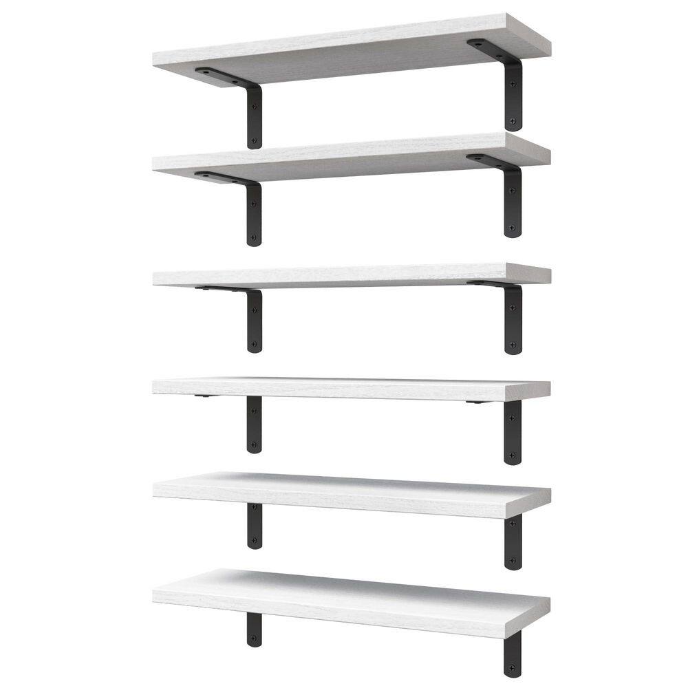 6-Pack 16.5 in. W x 0.6 in. H x 6 in. D Wood Rectangular Wall Mounted Bathroom Shelf in White, Floating Shelves price history on PriceWatchPro