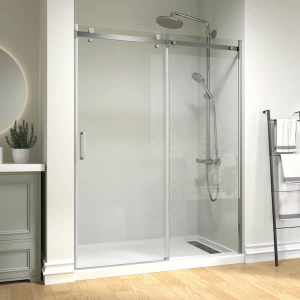 Modern 60 in. W x 74 in. H Single Sliding Frameless Shower Door in Chrome Finish with 5/16 in. (8mm) Clear Glass