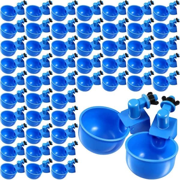 Automatic Poultry Waterer Kit for Chickens Ducks Geese Bunnies 50 Packs Blue Sturdy Plastic Reliable Material
