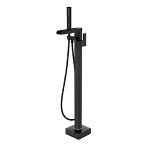 ACA Single-Handle Freestanding Tub Faucet Floor Mount Waterfall Tub Filler with Handheld Shower in Matte black