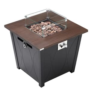 28 in. 40,000 BTU Steel Propane Outdoor Fire Pit Table with Glass Cover