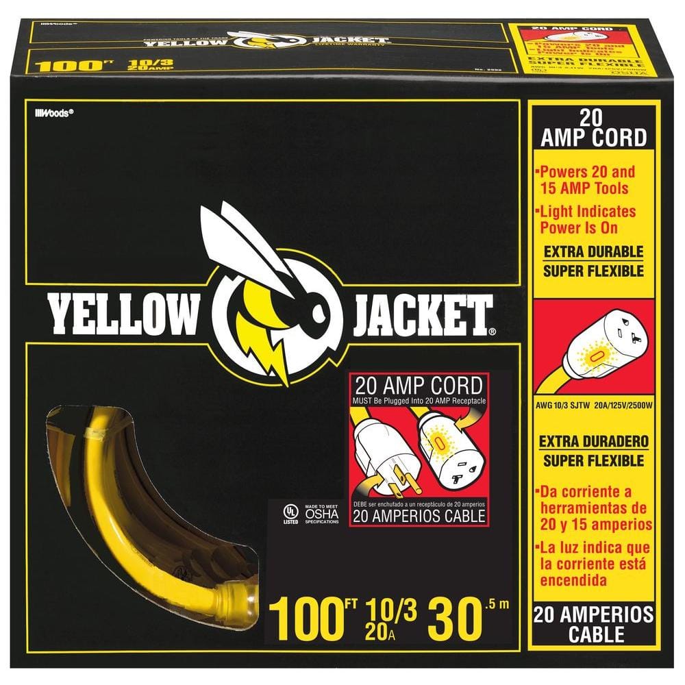 Yellow Jacket 2992 20-Amp Generator Cord with T-Blade 5-20 Lighted Ends,100-Feet 