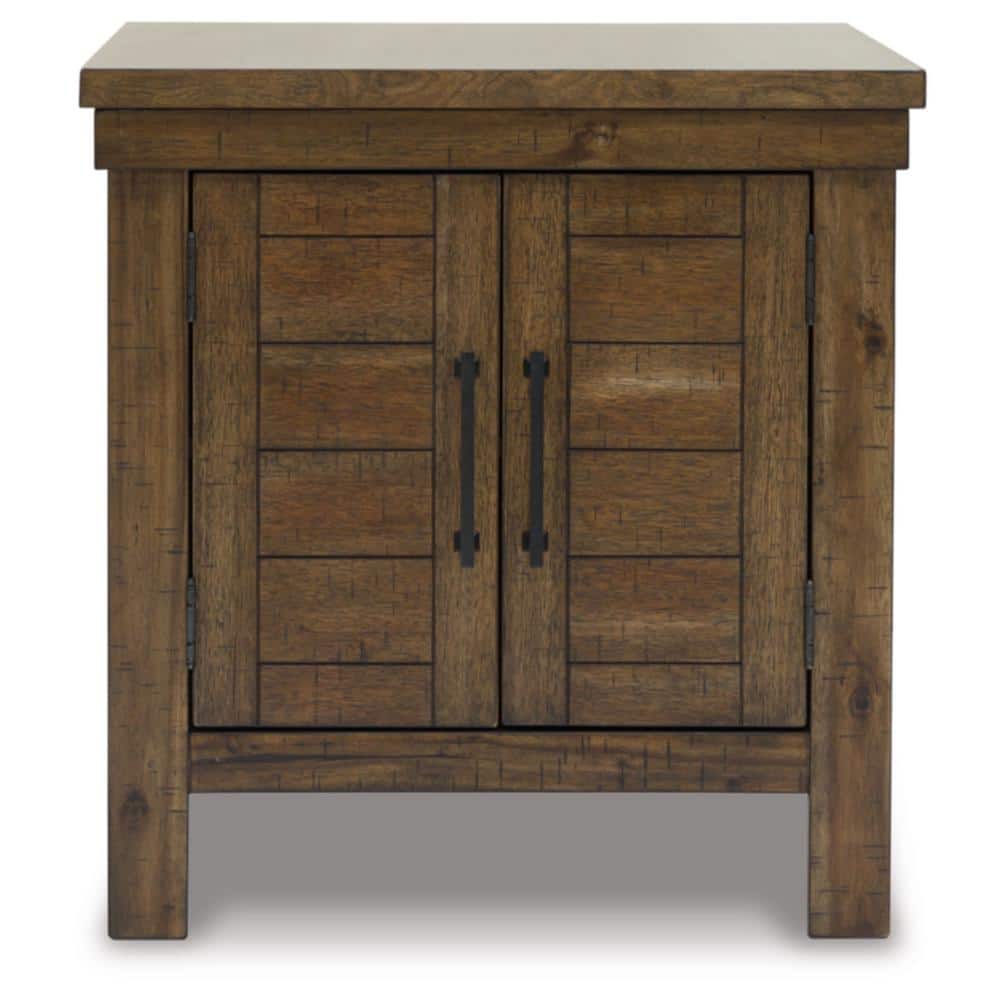 Rustic Brown Wood End Table with Storage Cabinet