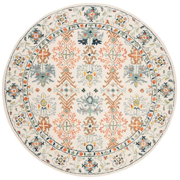 Aspen 5 ft. x 5 ft. Ivory/Blue Oriental Round Rug