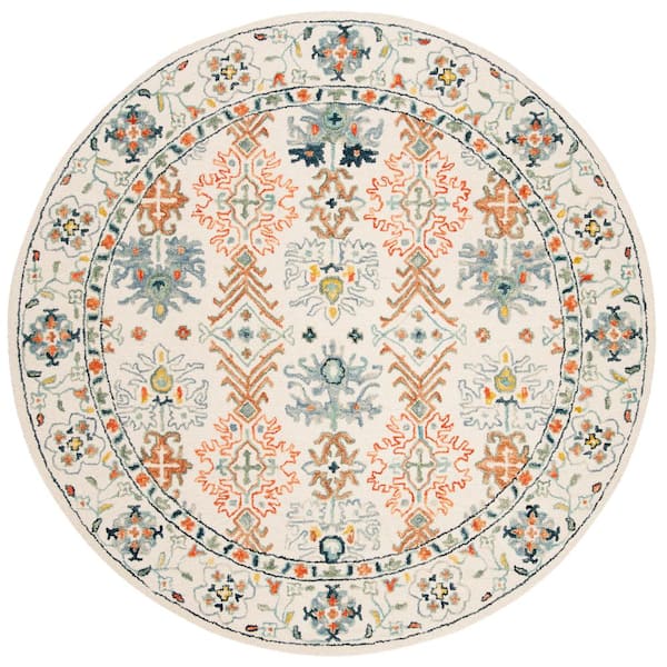 SAFAVIEH Aspen Ivory/Blue 7 ft. x 7 ft. Round Border Area Rug APN310A ...