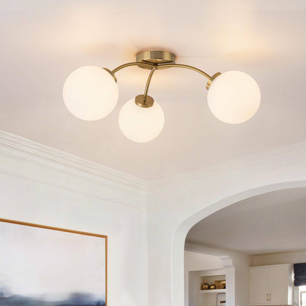 24.21 in. 3-Light Brass Sputnik Semi-Flush Mount Ceiling Light with Globe Glass Shades price history on PriceWatchPro