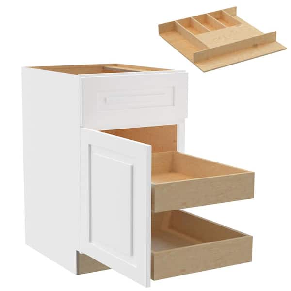 Home Decorators Collection Grayson 21 in. W x 24 in. D x 34.5 in. H Assembled Plywood Base Kitchen Cabinet in Pacific White with 2ROT Cutlery LH