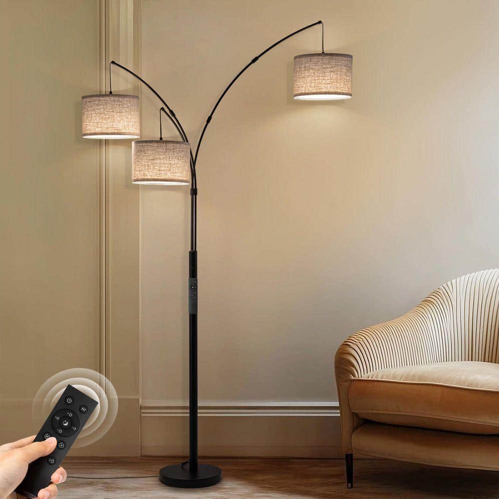 Netin 80 in. Black 3-Light Dimmable 3-Color Temperature, Arc Floor Lamp with Remote Control, Modern Tall Standing Lamp NTL-02B
