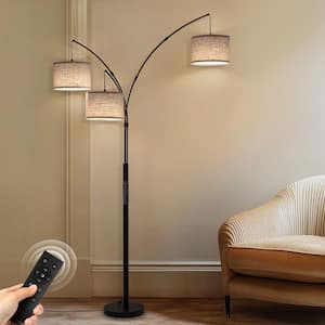80 in. Black 3-Light Dimmable 3-Color Temperature, Arc Floor Lamp with Remote Control, Modern Tall Standing Lamp