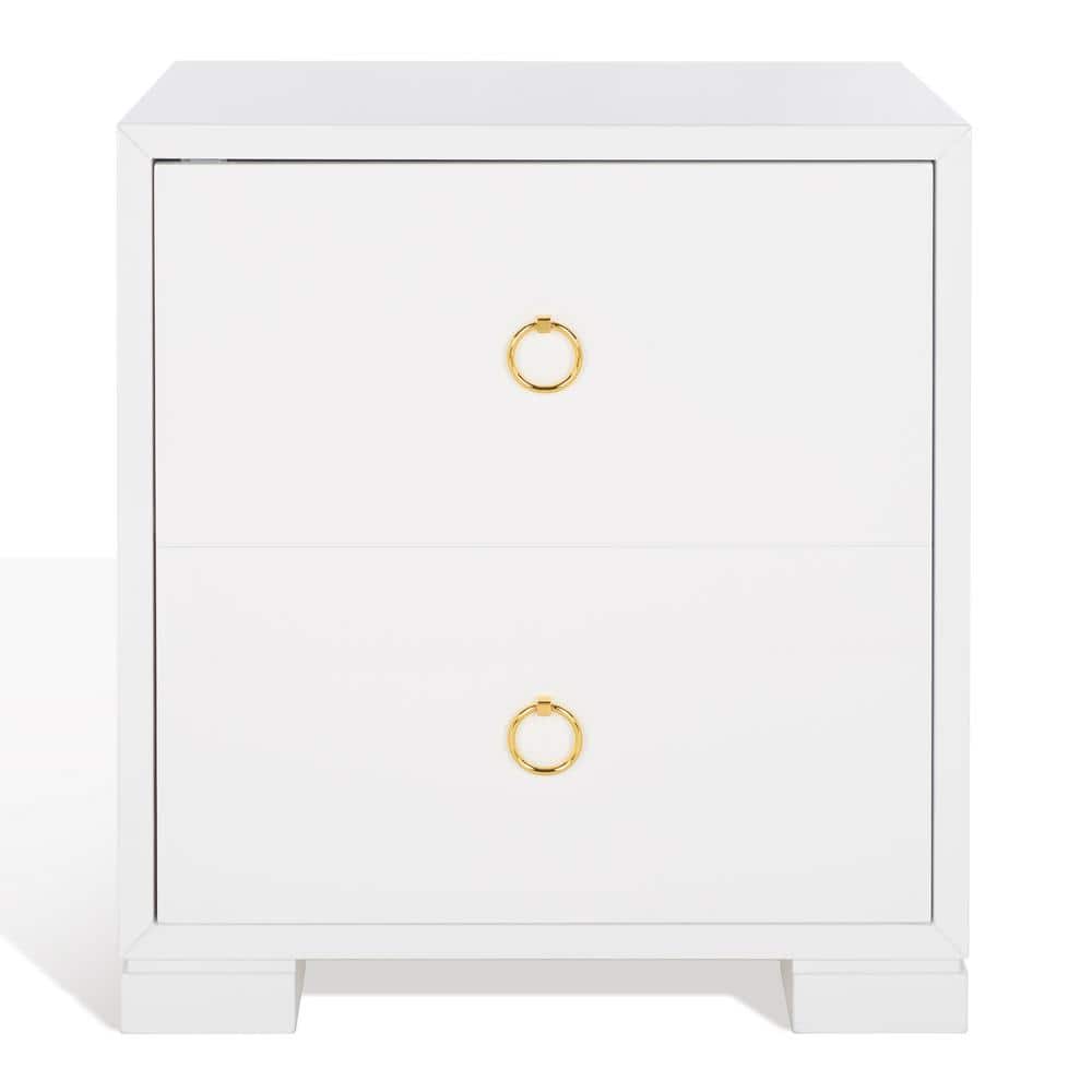 White Lacquer Nightstand with Brass Hardware