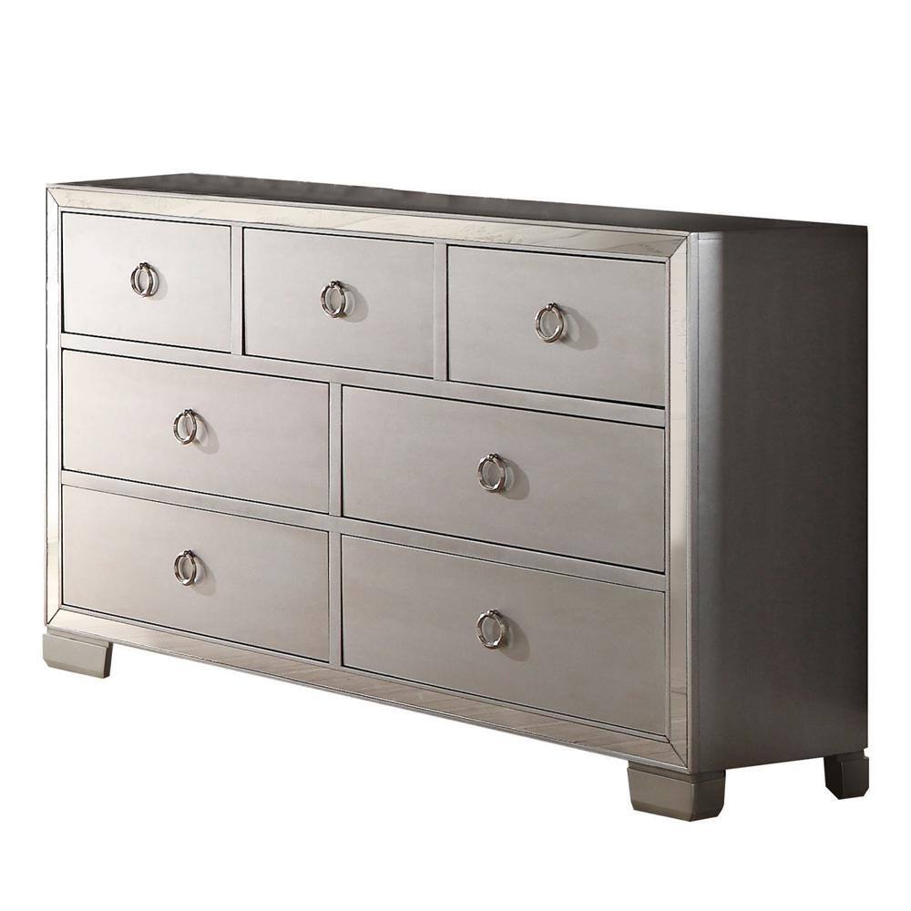 Platinum Mirror Trim 7-Drawer Dresser with Wooden Legs
