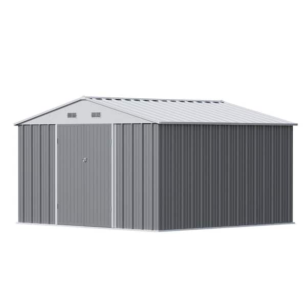 10 ft. W x 10 ft. D Frame Included Outdoor Storage Metal Shed, Gray(100 sq. ft. )