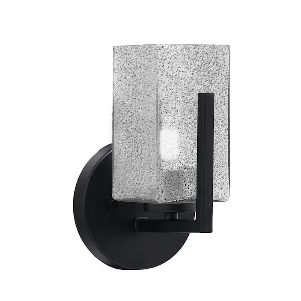 Unbranded Cottonwood 3.5 in. 1 Light Matte Black Sconce with 3.5 in. Square Smoke Bubble Glass Shade, No Bulb Included