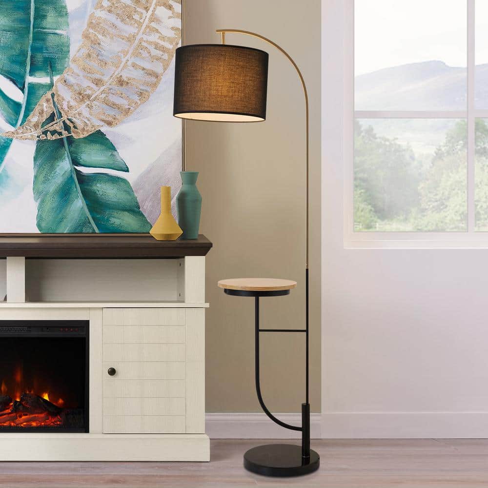 Danna 65" Black Arc Outdoor Floor Lamp with Table & USB Port