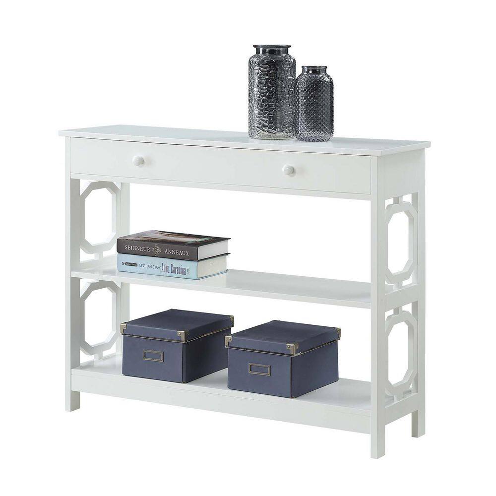 Omega White Wood Geometric Console Table with Storage