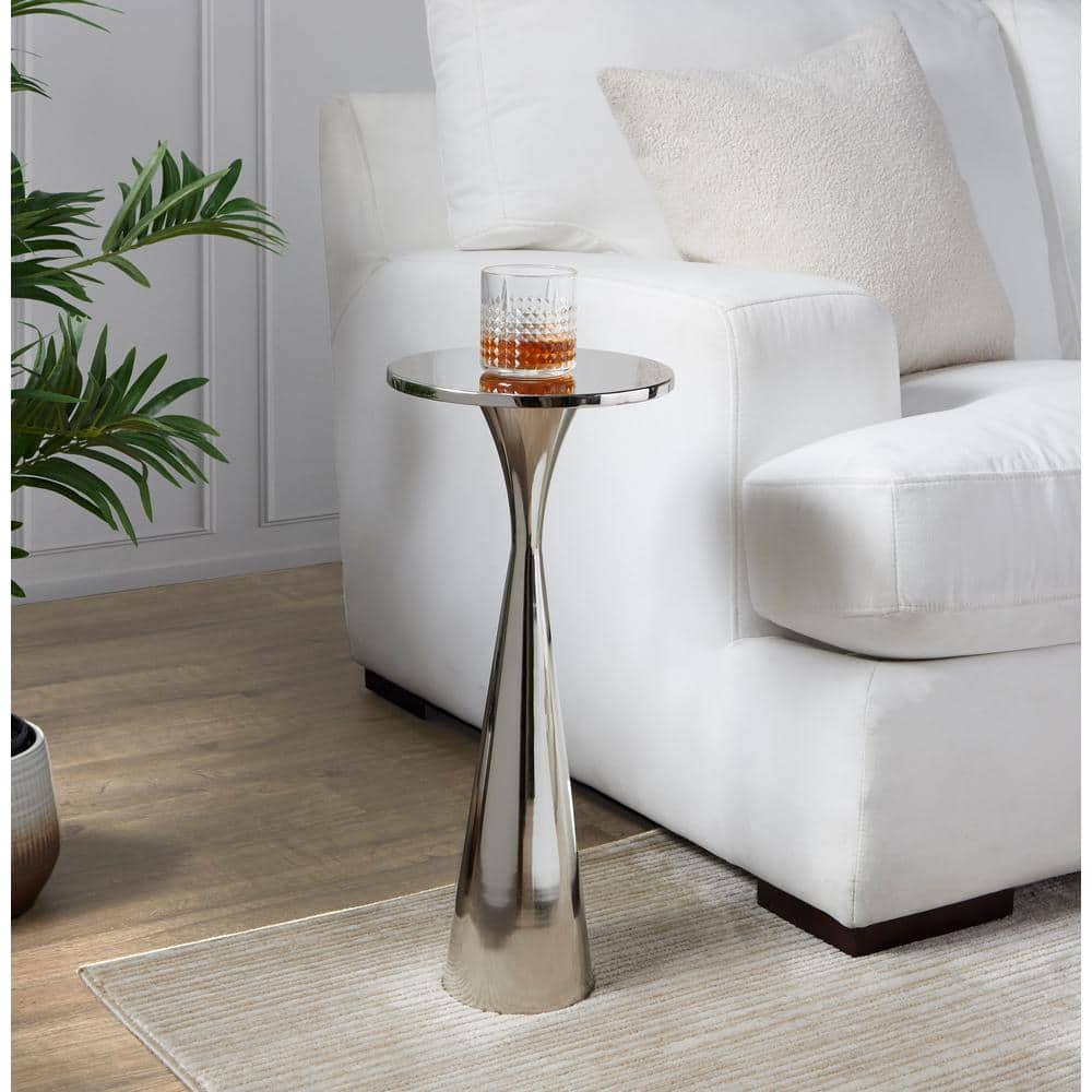 Nickel Plated Dish Top Pedestal Side Table Nickel Plated Dish Top Pedestal Side Table