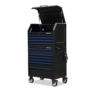 36 in. W x 24 in. D 10-Drawer Tool Chest and Cabinet Combo with Power and USB Outlets in Black and Blue