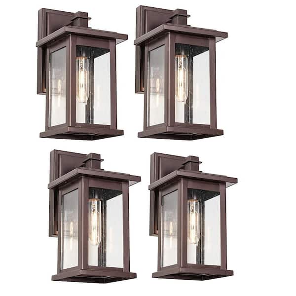 Jushua 1-Light Oil Rubbed Bronze not Motion Sensing Outdoor Hardwired Wall Lantern Sconce, No Bulbs Included (4-pack)