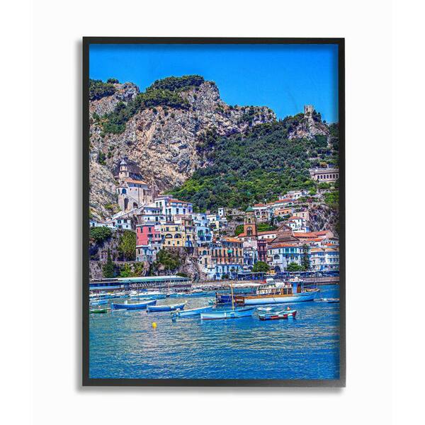 Stupell Industries 16 in. x 20 in. "Coast Town Bright Blue Green Landscape Photograph" by David Stern Abstract Framed Wall Art