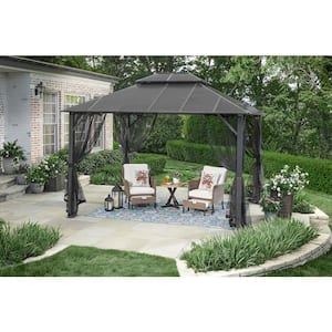 Tozey 10 ft. x 12 ft. Aluminum Outdoor Black Gazebo with Galvanized Steel  Roof, Mosquito Nets and Curtains T-GZB22-0079-10BK - The Home Depot