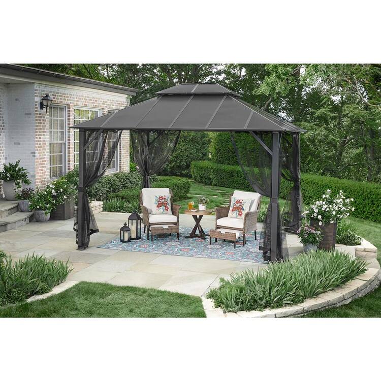 Hampton Bay Parksbury 10 ft. x 12 ft. Antique Pewter Hard Top Gazebo ...