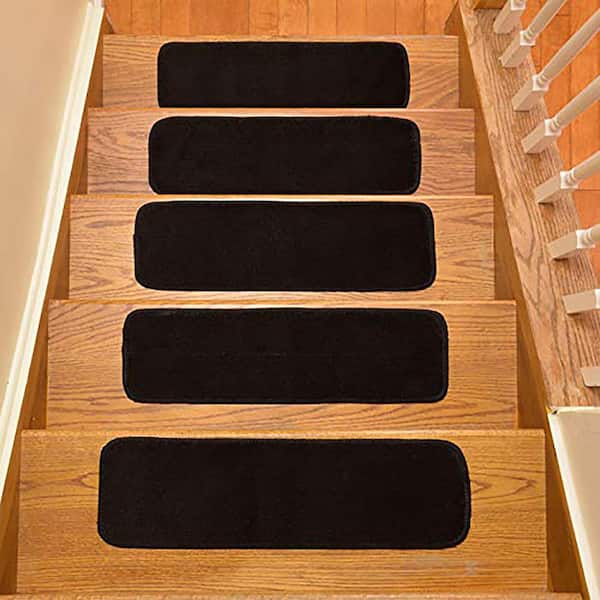 Comfortable Collection Black 7 inch x 24 inch Indoor Carpet Stair Treads Slip Resistant Backing (Set of 3)