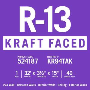R-13 EcoRoll Kraft Faced Fiberglass Insulation Roll 3-1/2 in. x 15 in. x 32 ft.