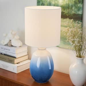 19. 75in. Blue Gradient Ceramic Table Lamp with White Linen Shade