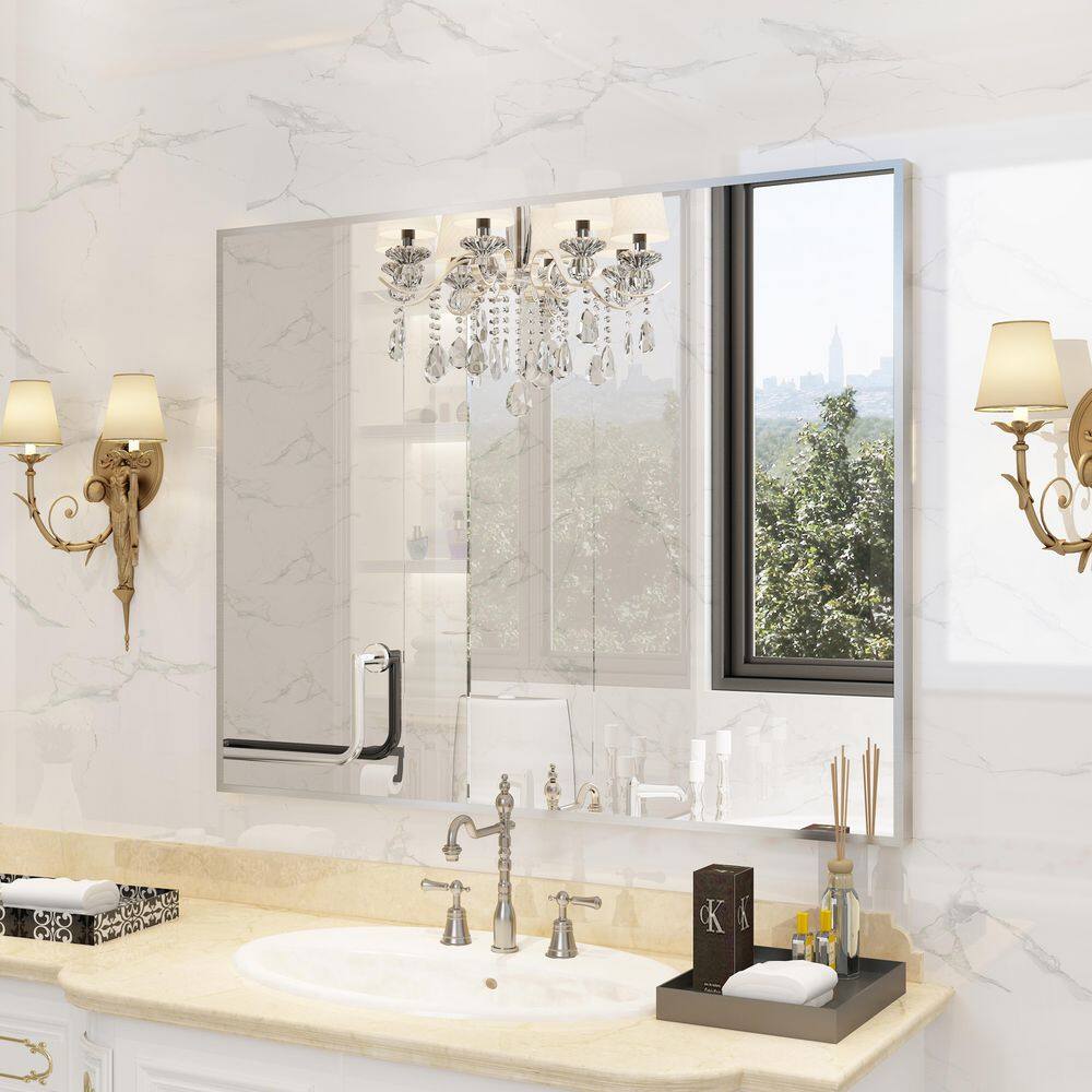 40 in. W x 32 in. H Aluminum Framed Rectangular Vanity Wall Mounted Mirror in Brushed Nichel price history on PriceWatchPro