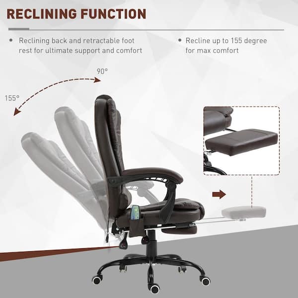 Vinsetto High Back Vibration Massage Office Chair with 6 Points, Hight  Adjustable Reclining Office Chair with Retractable Footrest and Remote,  Brown