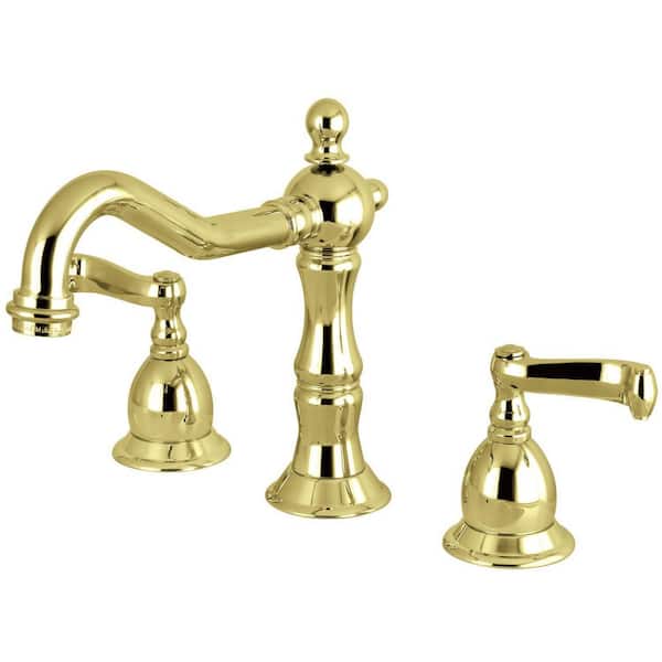 Kingston Brass Heritage 8 in. Widespread 2-Handle Bathroom Faucet with Brass Pop-Up in Polished Brass