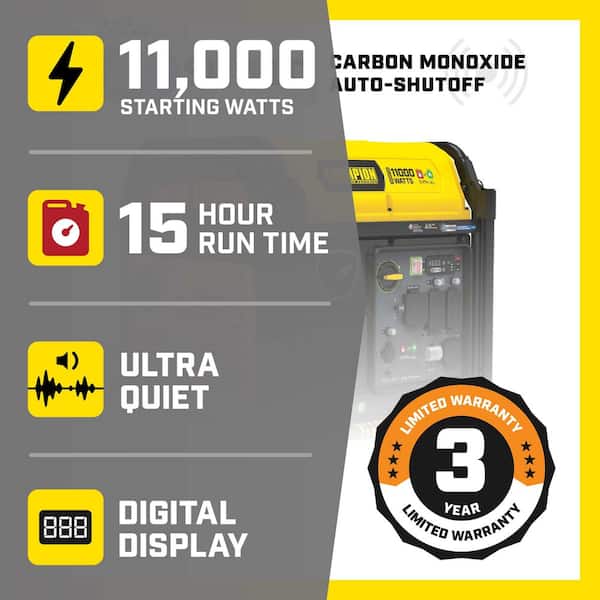 11,000-Watt Electric Start Gasoline and Propane Powered Dual Fuel Inverter Generator with CO Shield and Quiet Technology