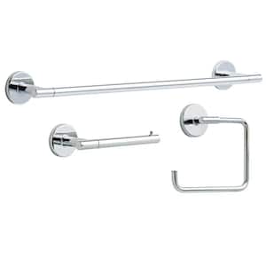 Lyndall 3-Piece Bath Hardware Set with 24 in. Towel Bar, Toilet Paper Holder, Towel Ring in Polished Chrome